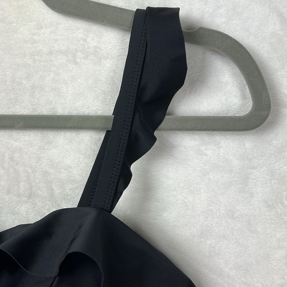 Unique Vintage Black Padded Southampton Ruffle Long Line Corset Swim Bikini Top - Picture 7 of 15